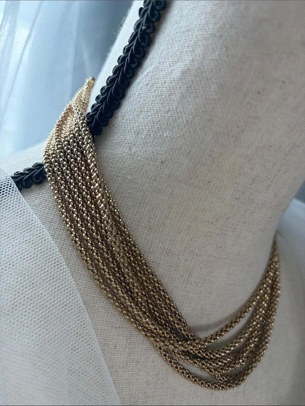 Vintage Monet Multi-Strand Liquid-Gold Tone Chain Necklace
